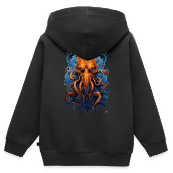 Crâne Poulpe Calmar Créature Animale - Sweat Premium à capuche zippé enfant bio - noir - Dos - AI Model Kid Male (0cm)
