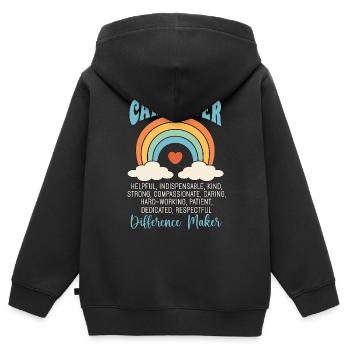 Aidant aidant Aidant indépendant utile - Sweat Premium à capuche zippé enfant bio - noir - Dos - AI Model Kid Male (0cm)