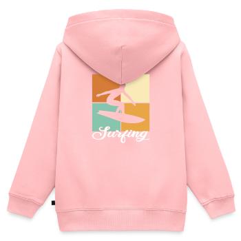 Surfen - Kinder Premium Organic Zip Hoodie - Rosa - Hinten - AI Model Kid Female (0cm)