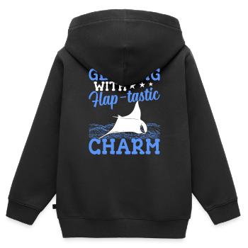 Manta Rays Flap-tastic Charm Manta Rays - Kids Premium Organic Zip-up Hoodie - black - Back - AI Model Kid Male (0cm)