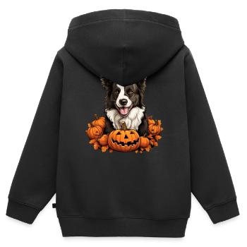 Border-Collie-Hundekürbis-faule Halloween-Party - Kinder Premium Organic Zip Hoodie - Schwarz - Hinten - AI Model Kid Male (0cm)
