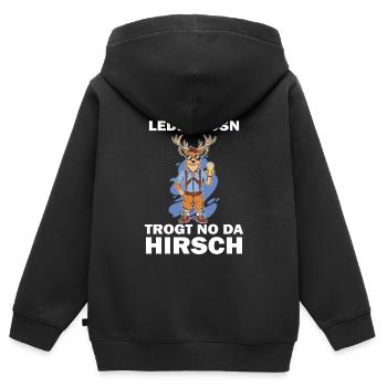 Lederhose Hirsch Tracht Bayrisch Trachten Ersatz - Kinder Premium Organic Zip Hoodie - Schwarz - Hinten - AI Model Kid Male (0cm)