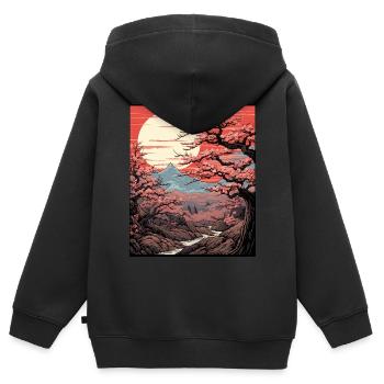 Japanese Cherry Blossom Tree Art Print Sakura - Kids Premium Organic Zip-up Hoodie - black - Back - AI Model Kid Male (0cm)