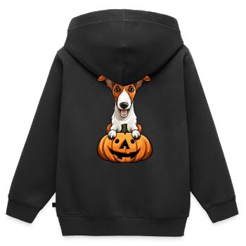 Fox Terrier Chien Citrouille Paresseuse Fête d’Halloween - Sweat Premium à capuche zippé enfant bio - noir - Dos - AI Model Kid Male (0cm)