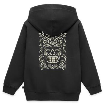 Masque Tiki - Sweat Premium à capuche zippé enfant bio - noir - Dos - AI Model Kid Male (0cm)