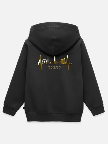 Tokyo Skyline Heartbeat Japan Heart I Love Tokyo - Kids Premium Organic Zip-up Hoodie - black