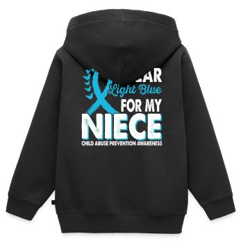 Appliquer le bleu clair à la prévention de - Sweat Premium à capuche zippé enfant bio - noir - Dos - AI Model Kid Male (0cm)