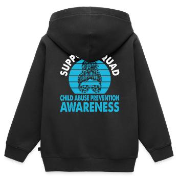 Sensibilisation à la prévention de la maltraitance des enfants de l’Escouade de soutien - Sweat Premium à capuche zippé enfant bio - noir - Dos - AI Model Kid Male (0cm)