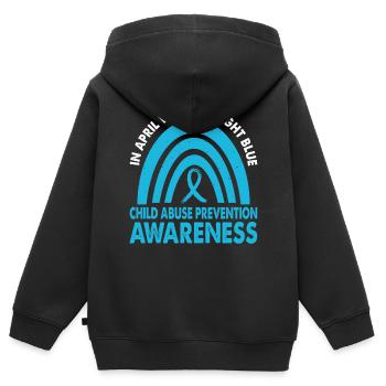 En avril, nous portons la conscience bleu clair du - Sweat Premium à capuche zippé enfant bio - noir - Dos - AI Model Kid Male (0cm)