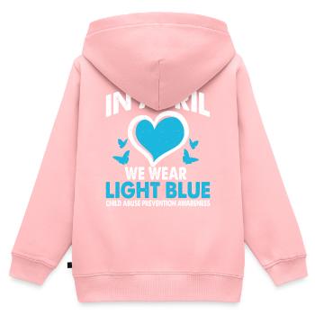 En avril, nous portons un bleu clair - Sweat Premium à capuche zippé enfant bio - rose - Dos - AI Model Kid Female (0cm)