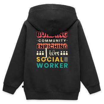 Aide à l’enrichissement communautaire pour le renforcement des services sociaux - Sweat Premium à capuche zippé enfant bio - noir - Dos - AI Model Kid Male (0cm)