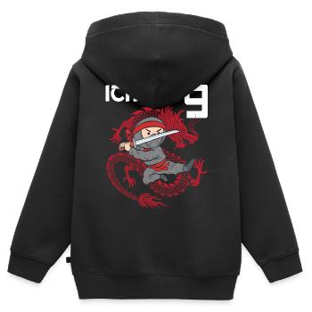 Attention j’ai neuf ans - Sweat Premium à capuche zippé enfant bio - noir - Dos - AI Model Kid Male (0cm)
