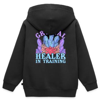 Cristaux de guérison de cristal - Sweat Premium à capuche zippé enfant bio - noir - Dos - AI Model Kid Male (0cm)