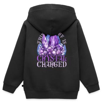 Cristaux de guérison de cristal - Sweat Premium à capuche zippé enfant bio - noir - Dos - AI Model Kid Male (0cm)