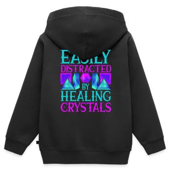 Cristaux de guérison de cristal Cristaux de guérison - Sweat Premium à capuche zippé enfant bio - noir - Dos - AI Model Kid Male (0cm)