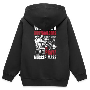 Bodybuilder Pray Muscle Mass - Kinder Premium Organic Zip Hoodie - Schwarz - Hinten - AI Model Kid Male (0cm)