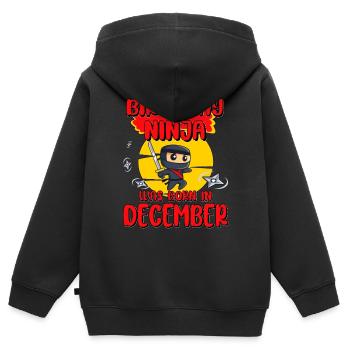 Anniversaire Ninja Décembre Bday Party Cadeau pour Bday - Sweat Premium à capuche zippé enfant bio - noir - Dos - AI Model Kid Male (0cm)