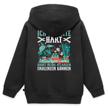 Gartenarbeit im Schrebergarten Blumen Gärtnerin - Kinder Premium Organic Zip Hoodie - Schwarz - Hinten - AI Model Kid Male (0cm)