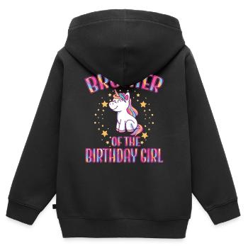 Frère de la fête de famille de la licorne fille d’anniversaire - Sweat Premium à capuche zippé enfant bio - noir - Dos - AI Model Kid Male (0cm)