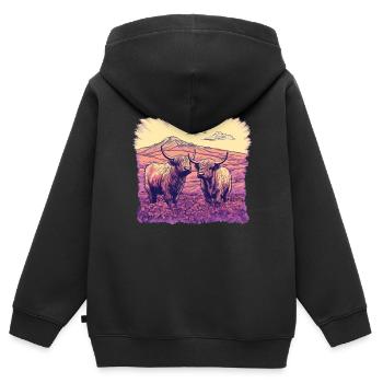 Rustic Scottish Highland cow landscape and - Kids Premium Organic Zip-up Hoodie - black - Back - AI Model Kid Male (0cm)