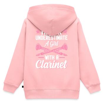 Drôle de clarinettiste - Sweat Premium à capuche zippé enfant bio - rose - Dos - AI Model Kid Female (0cm)