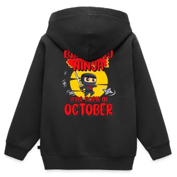 Anniversaire Ninja Octobre Bday Party Cadeau pour Bday - Sweat Premium à capuche zippé enfant bio - noir - Dos - AI Model Kid Male (0cm)