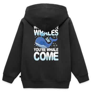 What Do Polite Whales Say You're Whale Come - Kinder Premium Organic Zip Hoodie - Schwarz - Hinten - AI Model Kid Male (0cm)