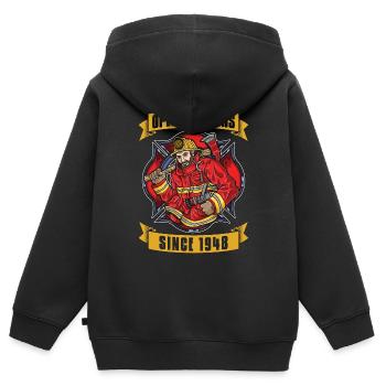Chief Firefighter Opening Doors Since 1948 Fireman - Kinder Premium Organic Zip Hoodie - Schwarz - Hinten - AI Model Kid Male (0cm)