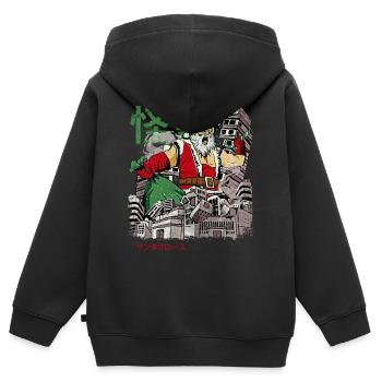 Kaiju Père Noël Monstre d’anime japonais Weihn - Sweat Premium à capuche zippé enfant bio - noir - Dos - AI Model Kid Male (0cm)