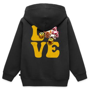 Casino Gambling Player Poker Chips LOVE - Sweat Premium à capuche zippé enfant bio - noir - Dos - AI Model Kid Male (0cm)