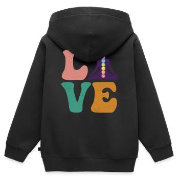 Chakra Guérisseur Chakra Guérison Reiki Maître AMOUR - Sweat Premium à capuche zippé enfant bio - noir - Dos - AI Model Kid Male (0cm)