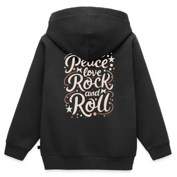 Peace Love Rock And Roll Statement Motto - Kinder Premium Organic Zip Hoodie - Schwarz - Hinten - AI Model Kid Male (0cm)