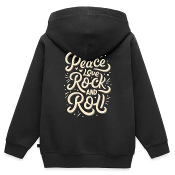 Peace Love Rock And Roll Statement Motto - Kinder Premium Organic Zip Hoodie - Schwarz - Hinten - AI Model Kid Male (0cm)