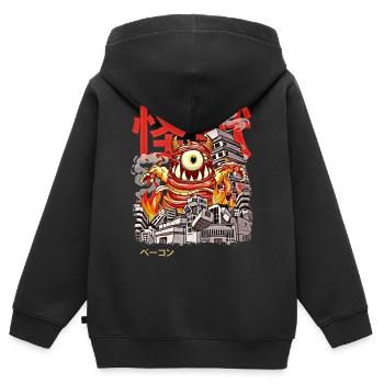 Kaiju Bacon Anime Japonais Monster Eyeball - Sweat Premium à capuche zippé enfant bio - noir - Dos - AI Model Kid Male (0cm)