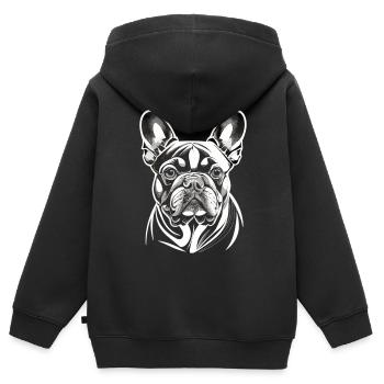 Göttliche Anmut: Der Französischen Dogge in Weiß - Kinder Premium Organic Zip Hoodie - Schwarz - Hinten - AI Model Kid Male (0cm)