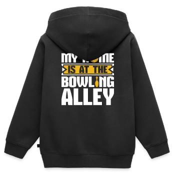 Bowling Alley Ma maison est à la ligue de bowling - Sweat Premium à capuche zippé enfant bio - noir - Dos - AI Model Kid Male (0cm)