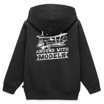 Je m’amuse avec des modèles réduits d’avion - Sweat Premium à capuche zippé enfant bio - noir - Dos - AI Model Kid Male (0cm)
