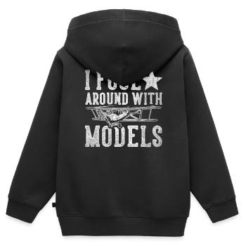 Je m’amuse avec des modèles réduits d’avion - Sweat Premium à capuche zippé enfant bio - noir - Dos - AI Model Kid Male (0cm)