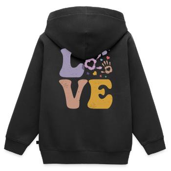 Travailleur en garderie Travailleur en garderie Garde d’enfants - Sweat Premium à capuche zippé enfant bio - noir - Dos - AI Model Kid Male (0cm)