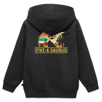 Five-A Saurus Pteranodon 5e anniversaire - Sweat Premium à capuche zippé enfant bio - noir - Dos - AI Model Kid Male (0cm)