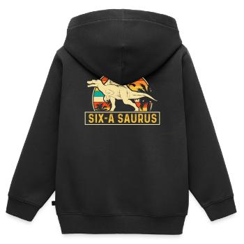 Six-A Saurus Spinosaurus 6th Birthday - Kids Premium Organic Zip-up Hoodie - black - Back - AI Model Kid Male (0cm)
