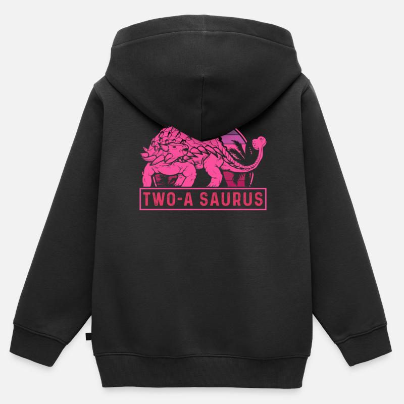 Two-A Saurus Ankylosaurus 2e anniversaire - Sweat Premium à capuche zippé enfant bio - noir