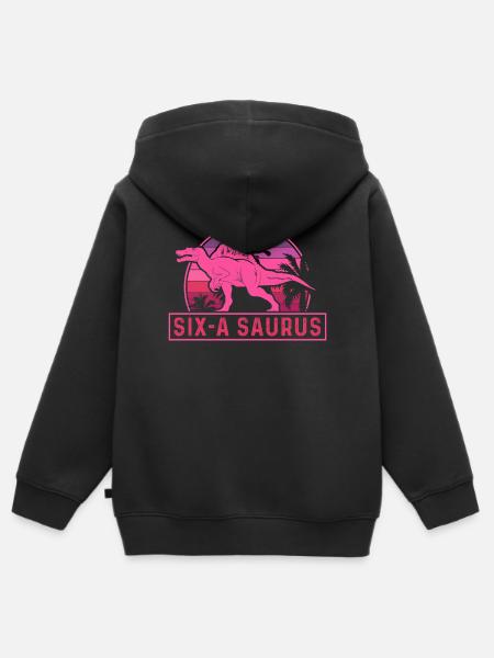 Six-A Saurus Spinosaurus 6th Birthday - Kids Premium Organic Zip-up Hoodie - black