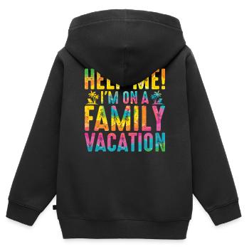 Au secours, je suis en vacances en famille - Sweat Premium à capuche zippé enfant bio - noir - Dos - AI Model Kid Male (0cm)