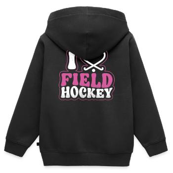 Field Hockey Heart I Love Field - Kinder Premium Organic Zip Hoodie - Schwarz - Hinten - AI Model Kid Male (0cm)