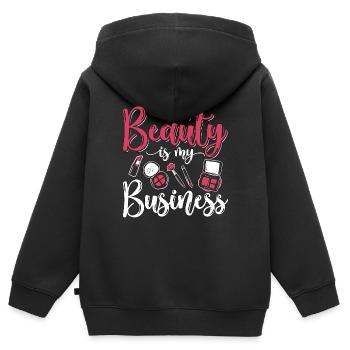 Cosmétologie La beauté est mon entreprise Services de beauté - Sweat Premium à capuche zippé enfant bio - noir - Dos - AI Model Kid Male (0cm)