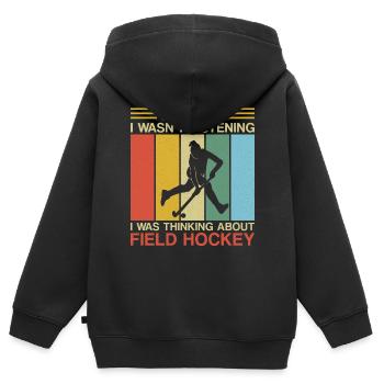 Field Hockey Sorry I Wasn't - Kinder Premium Organic Zip Hoodie - Schwarz - Hinten - AI Model Kid Male (0cm)