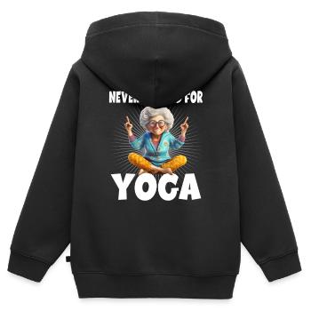 Never Too Old For Yoga - Kinder Premium Organic Zip Hoodie - Schwarz - Hinten - AI Model Kid Male (0cm)
