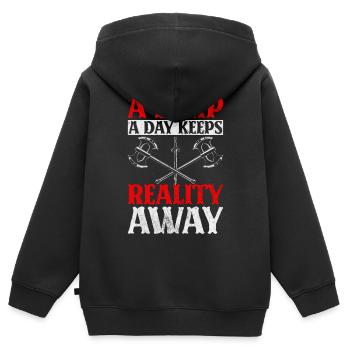 Live-Action-Rollenspiele - Kinder Premium Organic Zip Hoodie - Schwarz - Hinten - AI Model Kid Male (0cm)