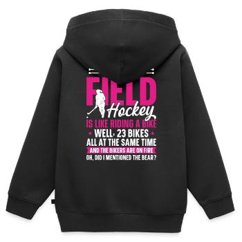 Field Hockey Playing Field Hockey - Kids Premium Organic Zip-up Hoodie - black - Back - AI Model Kid Male (0cm)